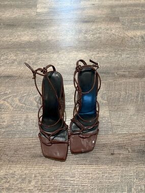 ASOS Brown Strappy Square-Toe Lace-Up Heels